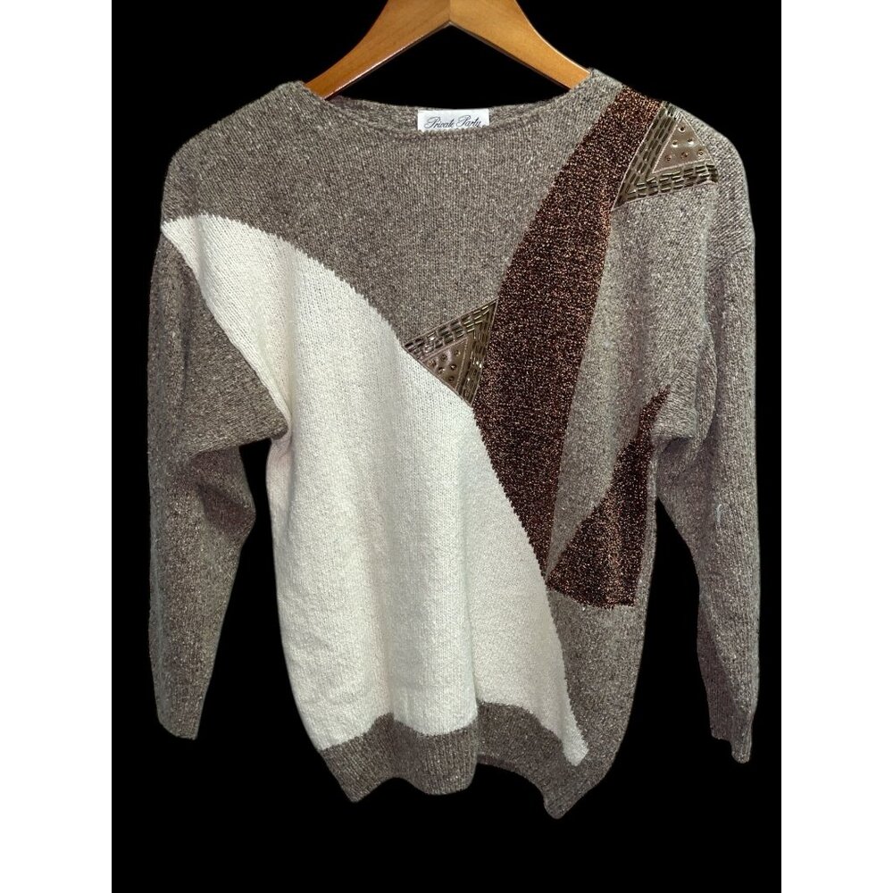 Vintage Private Party Sweater Silk Angora Blend Sequins Geometric Design M